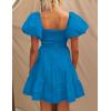 imageZESICA Womens Boho 2025 Summer Square Neck Puff Sleeve Off Shoulder Smocked Tiered Casual A Line Short Mini DressCobaltblue