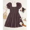 imageZESICA Womens Boho 2025 Summer Square Neck Puff Sleeve Off Shoulder Smocked Tiered Casual A Line Short Mini DressCoffee
