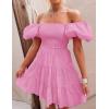 imageZESICA Womens Boho 2025 Summer Square Neck Puff Sleeve Off Shoulder Smocked Tiered Casual A Line Short Mini DressDustypink