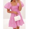imageZESICA Womens Boho 2025 Summer Square Neck Puff Sleeve Off Shoulder Smocked Tiered Casual A Line Short Mini DressDustypink