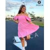 imageZESICA Womens Boho 2025 Summer Square Neck Puff Sleeve Off Shoulder Smocked Tiered Casual A Line Short Mini DressDustypink