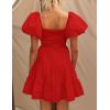 imageZESICA Womens Boho 2025 Summer Square Neck Puff Sleeve Off Shoulder Smocked Tiered Casual A Line Short Mini DressFirered