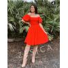 imageZESICA Womens Boho 2025 Summer Square Neck Puff Sleeve Off Shoulder Smocked Tiered Casual A Line Short Mini DressFirered
