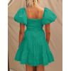 imageZESICA Womens Boho 2025 Summer Square Neck Puff Sleeve Off Shoulder Smocked Tiered Casual A Line Short Mini DressGreen