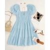 imageZESICA Womens Boho 2025 Summer Square Neck Puff Sleeve Off Shoulder Smocked Tiered Casual A Line Short Mini DressLightblue