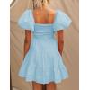 imageZESICA Womens Boho 2025 Summer Square Neck Puff Sleeve Off Shoulder Smocked Tiered Casual A Line Short Mini DressLightblue