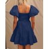 imageZESICA Womens Boho 2025 Summer Square Neck Puff Sleeve Off Shoulder Smocked Tiered Casual A Line Short Mini DressNavy
