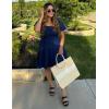 imageZESICA Womens Boho 2025 Summer Square Neck Puff Sleeve Off Shoulder Smocked Tiered Casual A Line Short Mini DressNavy