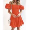 imageZESICA Womens Boho 2025 Summer Square Neck Puff Sleeve Off Shoulder Smocked Tiered Casual A Line Short Mini DressOrange