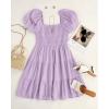 imageZESICA Womens Boho 2025 Summer Square Neck Puff Sleeve Off Shoulder Smocked Tiered Casual A Line Short Mini DressPurple