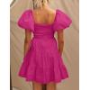 imageZESICA Womens Boho 2025 Summer Square Neck Puff Sleeve Off Shoulder Smocked Tiered Casual A Line Short Mini DressRose