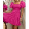 imageZESICA Womens Boho 2025 Summer Square Neck Puff Sleeve Off Shoulder Smocked Tiered Casual A Line Short Mini DressRose