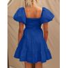 imageZESICA Womens Boho 2025 Summer Square Neck Puff Sleeve Off Shoulder Smocked Tiered Casual A Line Short Mini DressRoyalblue