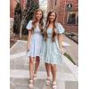 imageZESICA Womens Boho 2025 Summer Square Neck Puff Sleeve Off Shoulder Smocked Tiered Casual A Line Short Mini DressSage