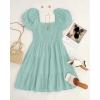 imageZESICA Womens Boho 2025 Summer Square Neck Puff Sleeve Off Shoulder Smocked Tiered Casual A Line Short Mini DressSage