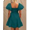 imageZESICA Womens Boho 2025 Summer Square Neck Puff Sleeve Off Shoulder Smocked Tiered Casual A Line Short Mini DressTeal