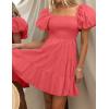 imageZESICA Womens Boho 2025 Summer Square Neck Puff Sleeve Off Shoulder Smocked Tiered Casual A Line Short Mini DressWatermelon