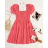 imageZESICA Womens Boho 2025 Summer Square Neck Puff Sleeve Off Shoulder Smocked Tiered Casual A Line Short Mini DressWatermelon