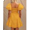 imageZESICA Womens Boho 2025 Summer Square Neck Puff Sleeve Off Shoulder Smocked Tiered Casual A Line Short Mini DressYellow
