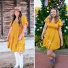imageZESICA Womens Boho 2025 Summer Square Neck Puff Sleeve Off Shoulder Smocked Tiered Casual A Line Short Mini DressYellow