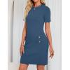 imageZESICA Womens Summer Bodycon Mini Dress 2025 Short Sleeve Crewneck Ribbed Knit Slim Fit Casual Sweater DressesDusty Blue