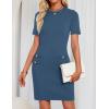 imageZESICA Womens Summer Bodycon Mini Dress 2025 Short Sleeve Crewneck Ribbed Knit Slim Fit Casual Sweater DressesDusty Blue