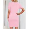imageZESICA Womens Summer Bodycon Mini Dress 2025 Short Sleeve Crewneck Ribbed Knit Slim Fit Casual Sweater DressesLightpink