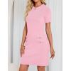 imageZESICA Womens Summer Bodycon Mini Dress 2025 Short Sleeve Crewneck Ribbed Knit Slim Fit Casual Sweater DressesLightpink