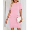 imageZESICA Womens Summer Bodycon Mini Dress 2025 Short Sleeve Crewneck Ribbed Knit Slim Fit Casual Sweater DressesLightpink