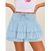 imageZESICA Womens Summer Boho Ruffle Tiered Mini Skirt 2025 High Waist Skorts Flowy Casual Beach ShortsBlue