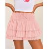 imageZESICA Womens Summer Boho Ruffle Tiered Mini Skirt 2025 High Waist Skorts Flowy Casual Beach ShortsPink