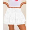 imageZESICA Womens Summer Boho Ruffle Tiered Mini Skirt 2025 High Waist Skorts Flowy Casual Beach ShortsWhite