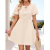 imageZESICA Womens Summer Short Sleeve Tie Front Mini Dress Cute Babydoll Ruffle Pleated A Line Tunic DressesApricot