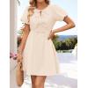 imageZESICA Womens Summer Short Sleeve Tie Front Mini Dress Cute Babydoll Ruffle Pleated A Line Tunic DressesApricot