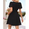 imageZESICA Womens Summer Short Sleeve Tie Front Mini Dress Cute Babydoll Ruffle Pleated A Line Tunic DressesBlack
