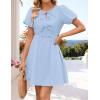 imageZESICA Womens Summer Short Sleeve Tie Front Mini Dress Cute Babydoll Ruffle Pleated A Line Tunic DressesBlue