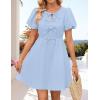 imageZESICA Womens Summer Short Sleeve Tie Front Mini Dress Cute Babydoll Ruffle Pleated A Line Tunic DressesBlue