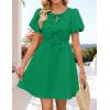 imageZESICA Womens Summer Short Sleeve Tie Front Mini Dress Cute Babydoll Ruffle Pleated A Line Tunic DressesGreen