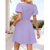 imageZESICA Womens Summer Short Sleeve Tie Front Mini Dress Cute Babydoll Ruffle Pleated A Line Tunic DressesLightpurple