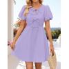imageZESICA Womens Summer Short Sleeve Tie Front Mini Dress Cute Babydoll Ruffle Pleated A Line Tunic DressesLightpurple
