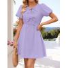 imageZESICA Womens Summer Short Sleeve Tie Front Mini Dress Cute Babydoll Ruffle Pleated A Line Tunic DressesLightpurple