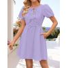 imageZESICA Womens Summer Short Sleeve Tie Front Mini Dress Cute Babydoll Ruffle Pleated A Line Tunic DressesLightpurple