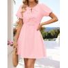 imageZESICA Womens Summer Short Sleeve Tie Front Mini Dress Cute Babydoll Ruffle Pleated A Line Tunic DressesPink