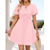 imageZESICA Womens Summer Short Sleeve Tie Front Mini Dress Cute Babydoll Ruffle Pleated A Line Tunic DressesPink