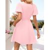 imageZESICA Womens Summer Short Sleeve Tie Front Mini Dress Cute Babydoll Ruffle Pleated A Line Tunic DressesPink