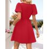 imageZESICA Womens Summer Short Sleeve Tie Front Mini Dress Cute Babydoll Ruffle Pleated A Line Tunic DressesRed
