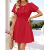 imageZESICA Womens Summer Short Sleeve Tie Front Mini Dress Cute Babydoll Ruffle Pleated A Line Tunic DressesRed