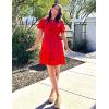 imageZESICA Womens Summer Short Sleeve Tie Front Mini Dress Cute Babydoll Ruffle Pleated A Line Tunic DressesRed