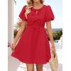 imageZESICA Womens Summer Short Sleeve Tie Front Mini Dress Cute Babydoll Ruffle Pleated A Line Tunic DressesRed