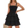 imageZESICA Summer Mini Dresses for Women 2025 Sleeveless Smocked Square Neck Ruffle Tiered Layered A Line Short Beach SundressBlack